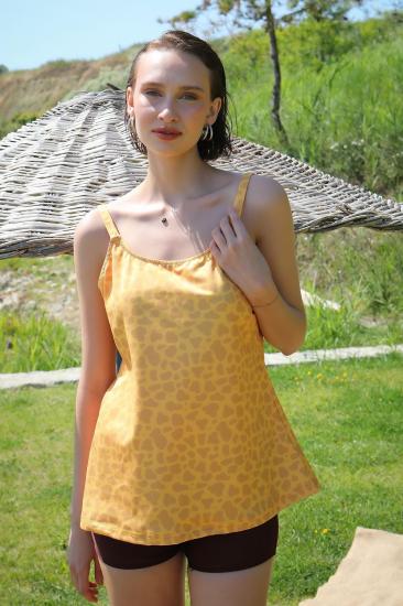 Hkursat Kadın Şortlu Tankini Elbise Mayo Sarı 36001