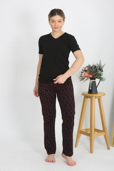 Hkursat Kadın Kısa Kol Pamuk Penye Pijama Takım Siyah 4214