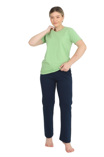 Hkursat Kadın Kısa Kol Pamuk Penye Pijama Takım Fıstık Yeşili 4215