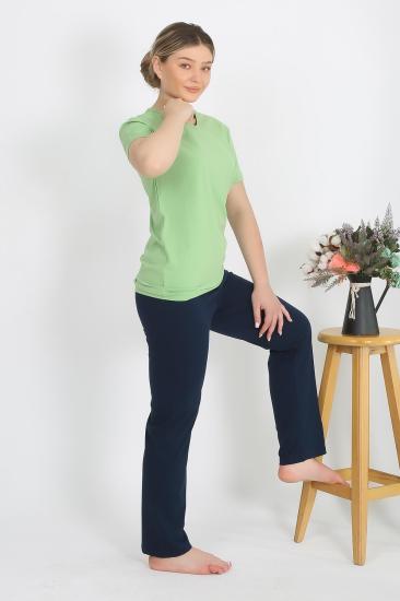 Hkursat Kadın Kısa Kol Pamuk Penye Pijama Takım Fıstık Yeşili 4215