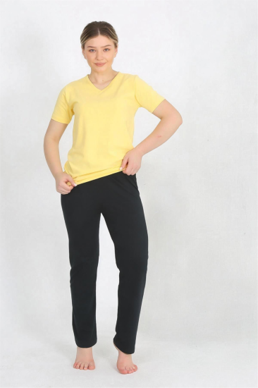 Hkursat Kadın Kısa Kol Pamuk Penye Pijama Takım Sarı 4215