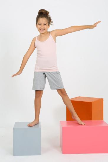 Hkursat Kız Çocuk İp Askılı Şortlu Penye Pembe Pijama Takım 20430