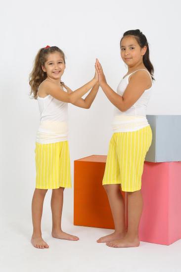 Hkursat Kız Çocuk İp Askılı Şortlu Penye Beyaz Pijama Takım 20430