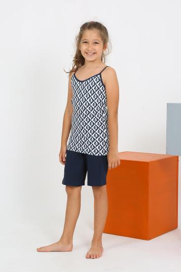 Hkursat Kız Çocuk İp Askılı Şortlu Penye Lacivert Pijama Takım 20430