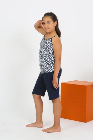 Hkursat Kız Çocuk İp Askılı Şortlu Penye Lacivert Pijama Takım 20430