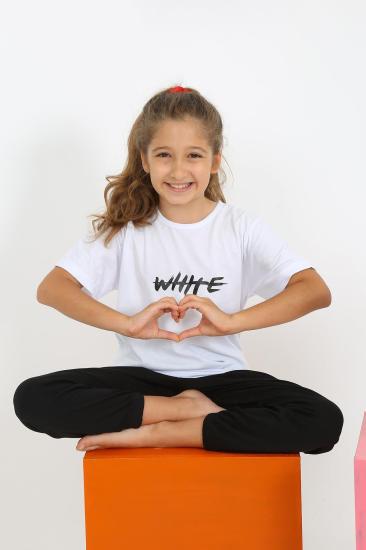 Hkursat Kız Çocuk Kısa Kol Beyaz Penye Pijama Takım 20432