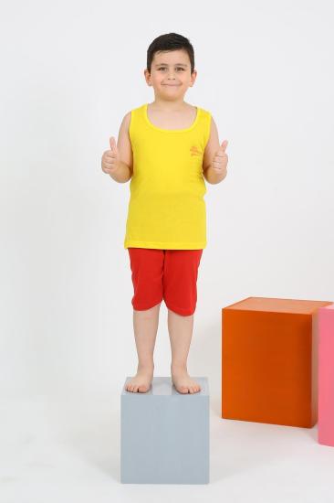 Hkursat Erkek Çocuk Sıfır Kol Şortlu Sarı Penye Pijama Takımı 20434