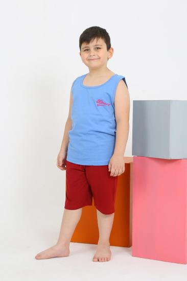 Hkursat Erkek Çocuk Sıfır Kol Şortlu Mavi Penye Pijama Takımı 20434