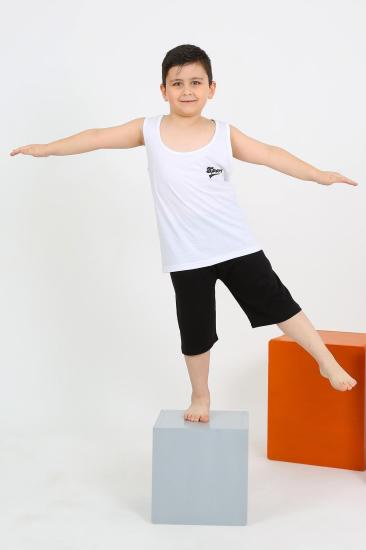 Hkursat Erkek Çocuk Sıfır Kol Şortlu Beyaz Penye Pijama Takımı 20434