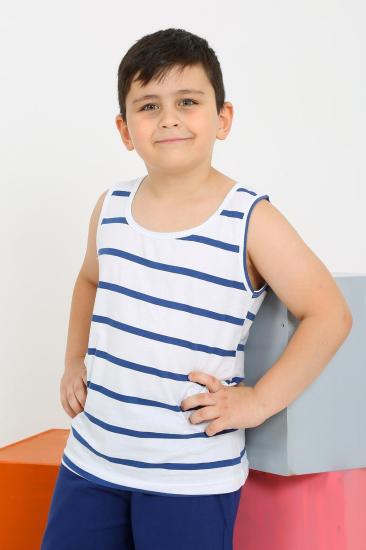 Hkursat Erkek Çocuk Sıfır Kol Şortlu Beyaz Penye Pijama Takımı 20435