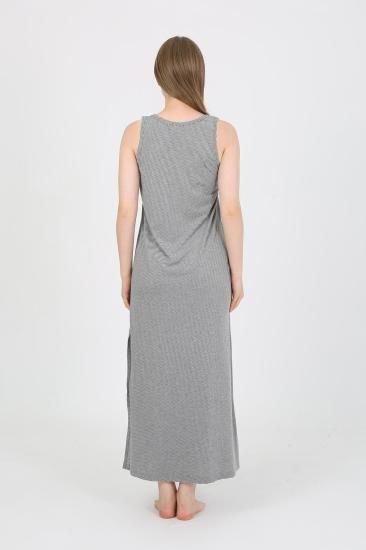 Hkursat Kadın Kalın Askılı Yırtmaçlı Uzun Gri Gecelik 90110