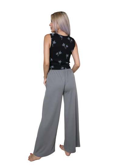 Hkursat Kadın Kalın Askılı Body Bol Paça Pantolon 2`li Takım Siyah 4217