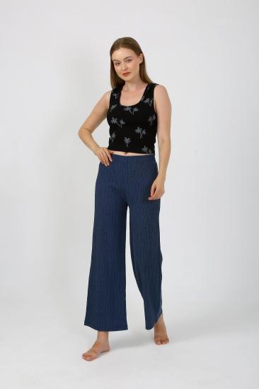 Hkursat Kadın Kalın Askılı Body Bol Paça Pantolon 2`li Takım Siyah 4221