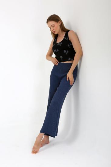 Hkursat Kadın Kalın Askılı Body Bol Paça Pantolon 2`li Takım Siyah 4221