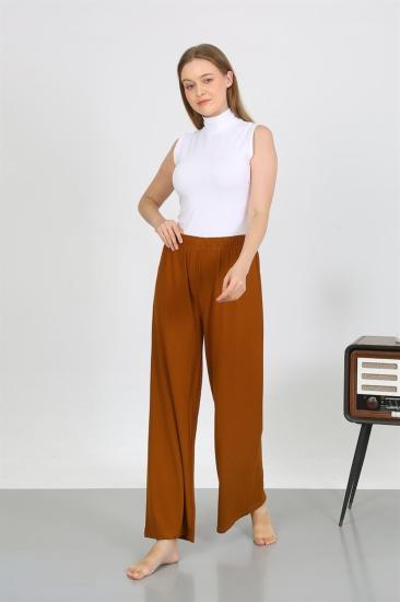 Hkursat Kadın Bürümcük Kumaş Hafif-Esnek Pantolon 210074 Kahve