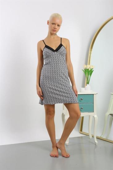 Hkursat Kadın Penye Desenli İp Askılı Gecelik 36715