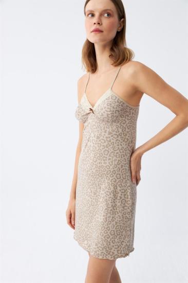 Hkursat Kadın Penye Vizon Leopar Desenli İp Askılı Gecelik 36717