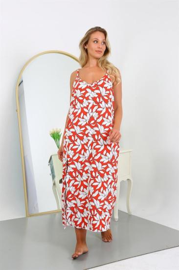 Hkursat Kadın Büyük Beden İp Askılı Pamuklu Uzun Gecelik 12105