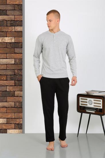 Hkursat Erkek Penye Uzun Kol Pijama Takımı 6860 GRİ