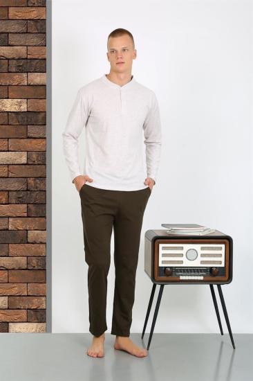 Hkursat Erkek Penye Uzun Kol Pijama Takımı 6860 Ekru