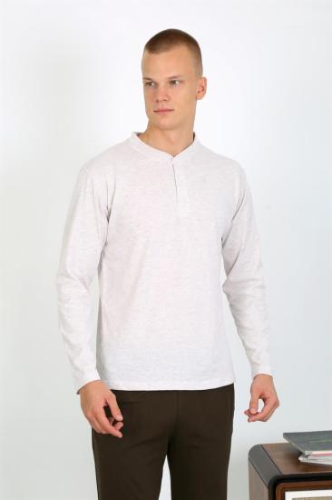 Hkursat Erkek Penye Uzun Kol Pijama Takımı 6860 Ekru