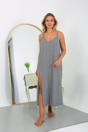 Hkursat Kadın Büyük Beden İp Askılı Pamuk Uzun Gecelik 12108