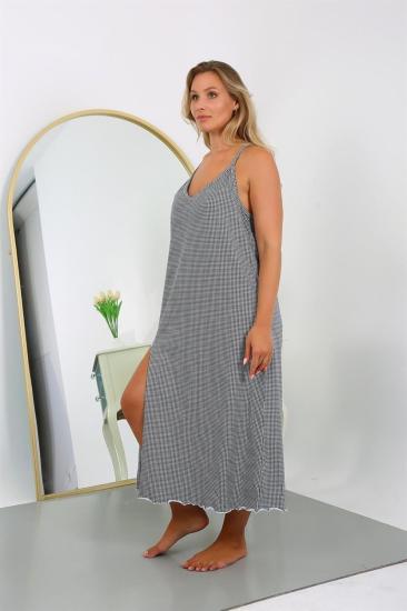 Hkursat Kadın Büyük Beden İp Askılı Pamuk Uzun Gecelik 12108