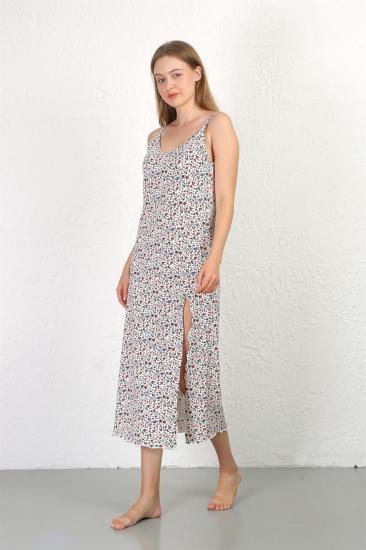 Hkursat İp Askılı Uzun Yırtmaçlı Penye Gecelik 90129 Beyaz