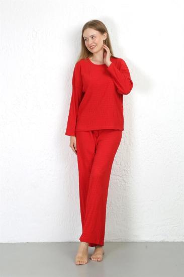 Hkursat Kadın Bürümcük Kumaş Pijama Takım Kırmızı 4233