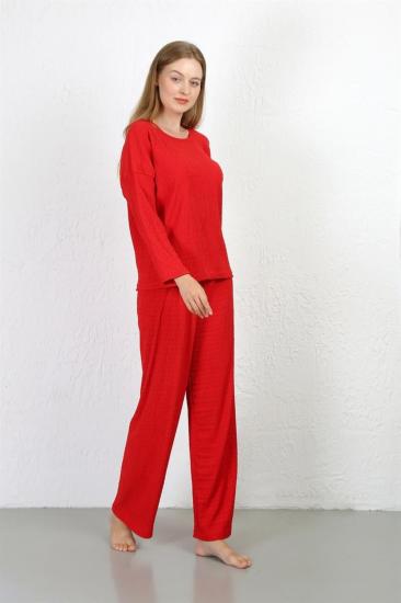 Hkursat Kadın Bürümcük Kumaş Pijama Takım Kırmızı 4233