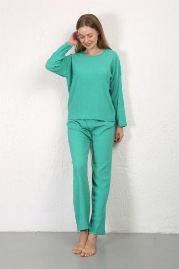 Hkursat Kadın Bürümcük Kumaş Pijama Takım Yeşil 4233