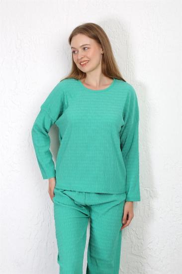 Hkursat Kadın Bürümcük Kumaş Pijama Takım Yeşil 4233