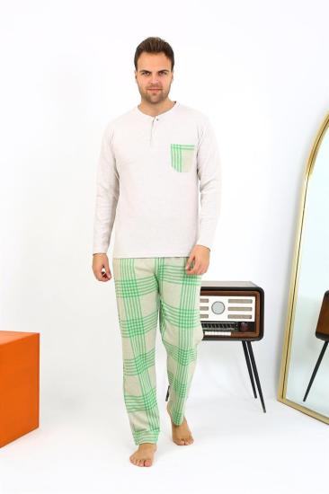 Hkursat Erkek Uzun Kol Penye Krem Pijama Takımı 6861