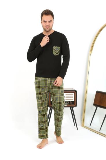 Hkursat Erkek Uzun Kol Penye Siyah Pijama Takımı 6861
