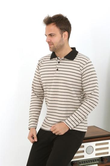 Hkursat Erkek Polo Yaka Uzun Kol Penye Pijama Takımı 6862 Krem