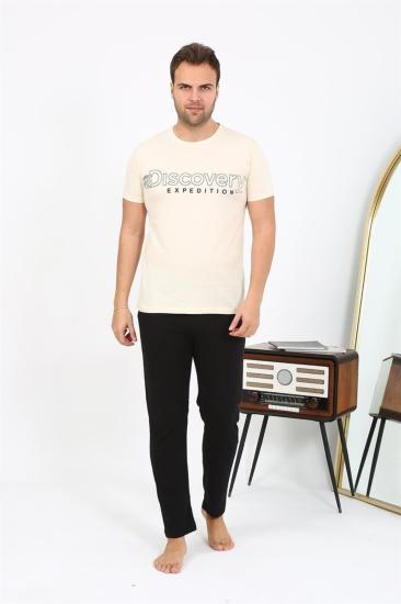 Hkursat Erkek Kısa Kol Penye Pijama Takımı 6866 Krem
