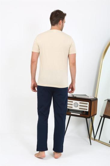 Hkursat Erkek Kısa Kol Penye Pijama Takımı 6867 Krem