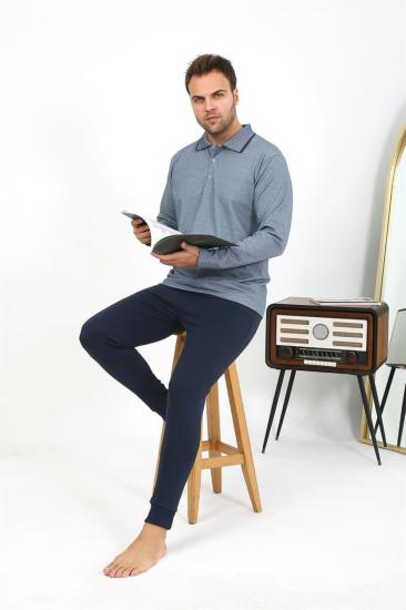 Hkursat Erkek Polo Yaka Uzun Kol Penye Pijama Takımı Gri 6865