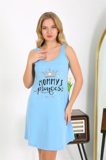 Hkursat Kadın Kalın Askılı Penye Gecelik Mavi 1777