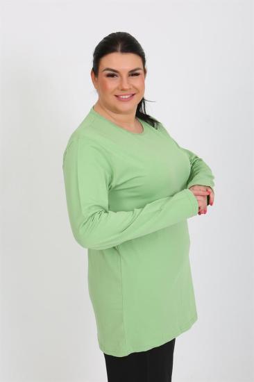 Hkursat Kadın Büyük Beden Uzun Kol Penye Pijama Takımı Fıstık Yeşili 202408