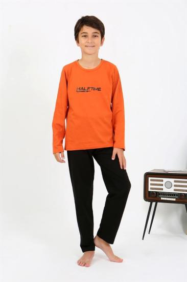 Hkursat Erkek Çocuk Uzun Kol Penye Pijama Takım 20437 Turuncu