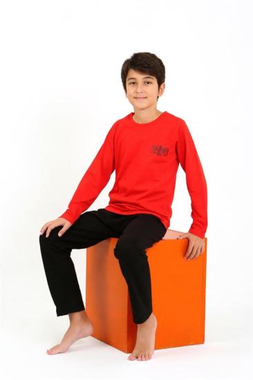 Hkursat Erkek Çocuk Uzun Kol Penye Pijama Takım 20437 Kırmızı