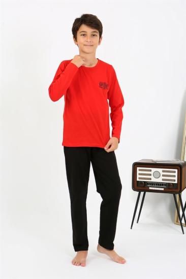 Hkursat Erkek Çocuk Uzun Kol Penye Pijama Takım 20437 Kırmızı