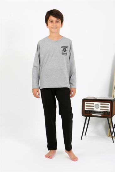 Hkursat Erkek Çocuk Uzun Kol Penye Pijama Takım 20437 Gri