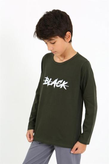 Hkursat Erkek Çocuk Uzun Kol Penye Pijama Takım 20437 Haki