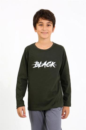 Hkursat Erkek Çocuk Uzun Kol Penye Pijama Takım 20437 Haki