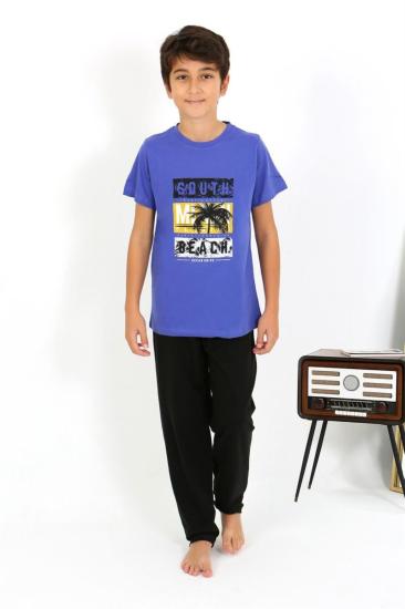 Hkursat Erkek Çocuk Kısa Kol Penye Pijama Takım 20758 Saks