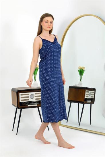 Hkursat İp Askılı Uzun Yırtmaçlı Penye Gecelik 90130 Lacivert