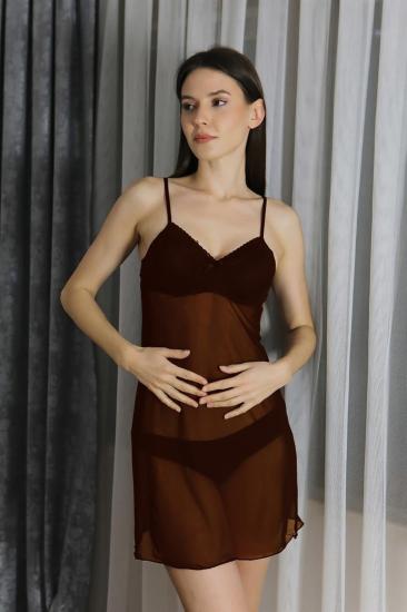 Hkursat Kadın Fantezi Tül Gecelik T2500 Kahve