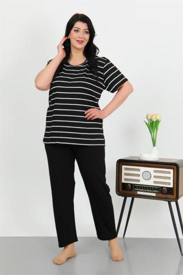 Hkursat Kadın Büyük Beden Kısa Kol Penye Pijama Takımı Siyah 202505